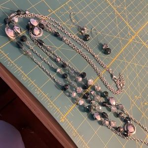 Black and silver Toned Long Necklace Set